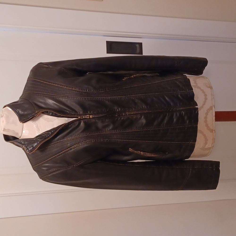 Moto-style  Black Zip-Front Vegan Leather Jacket